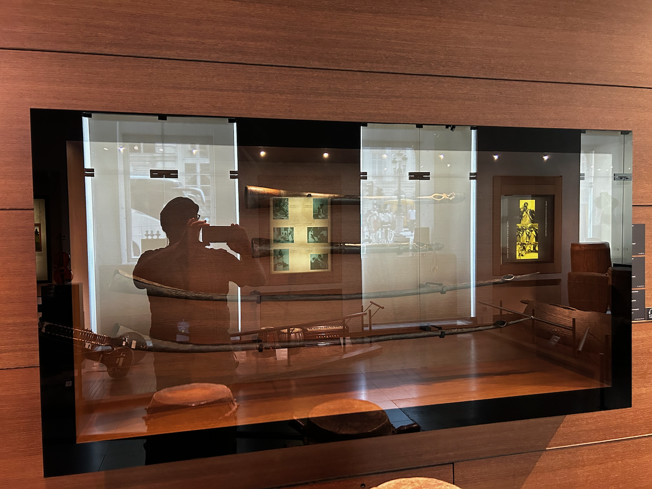 Photograph of (a) brass instrument(s) from the Musical Instruments Museum in Brussels, Belgium