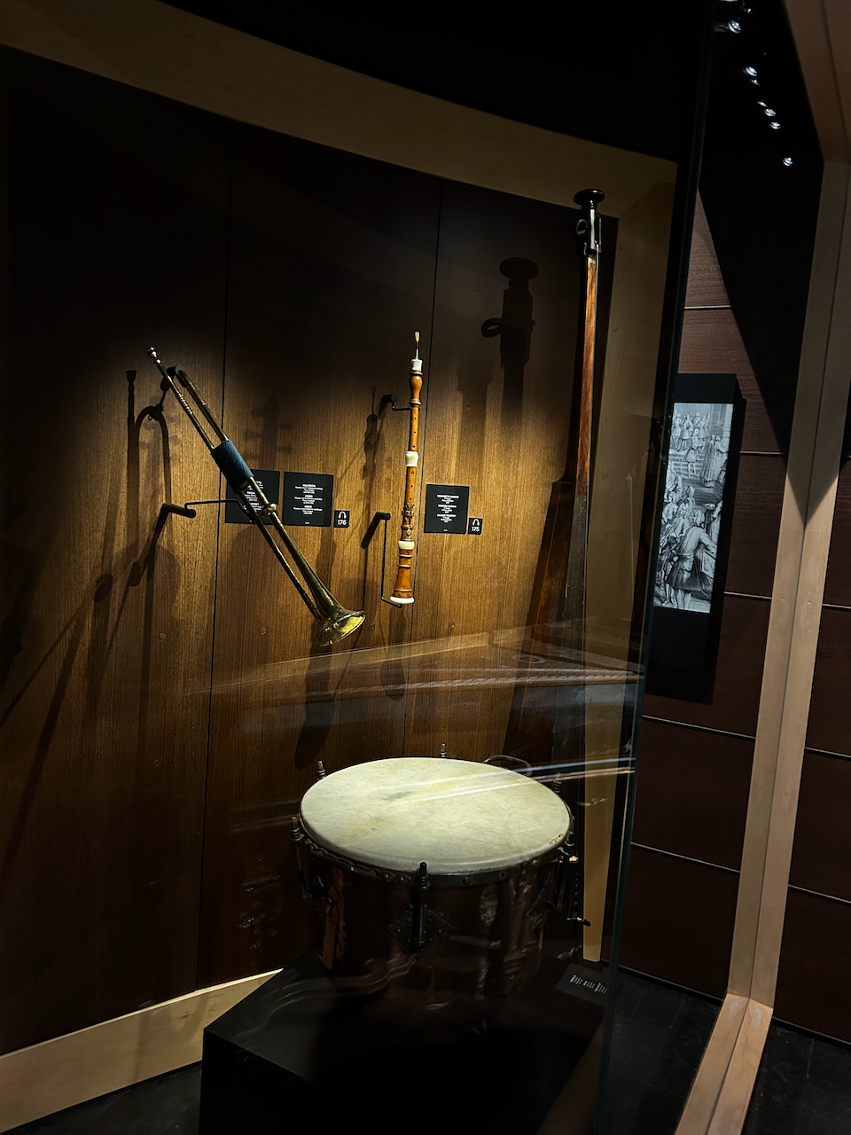 Photograph of (a) brass instrument(s) from the Musical Instruments Museum in Brussels, Belgium