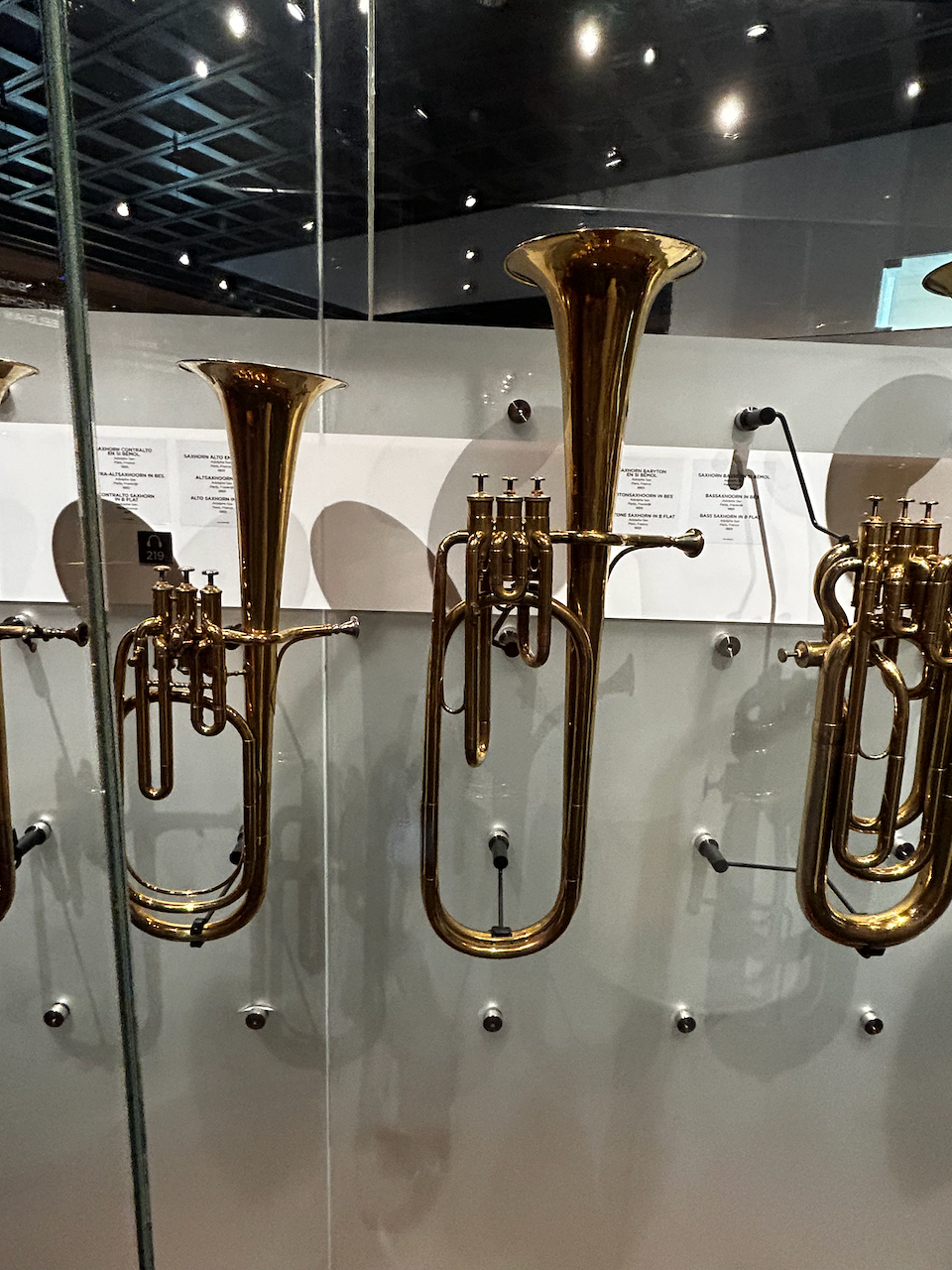 Photograph of (a) brass instrument(s) from the Musical Instruments Museum in Brussels, Belgium