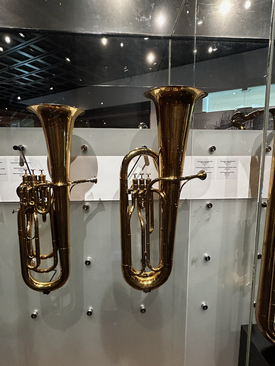 Photograph of (a) brass instrument(s) from the Musical Instruments Museum in Brussels, Belgium