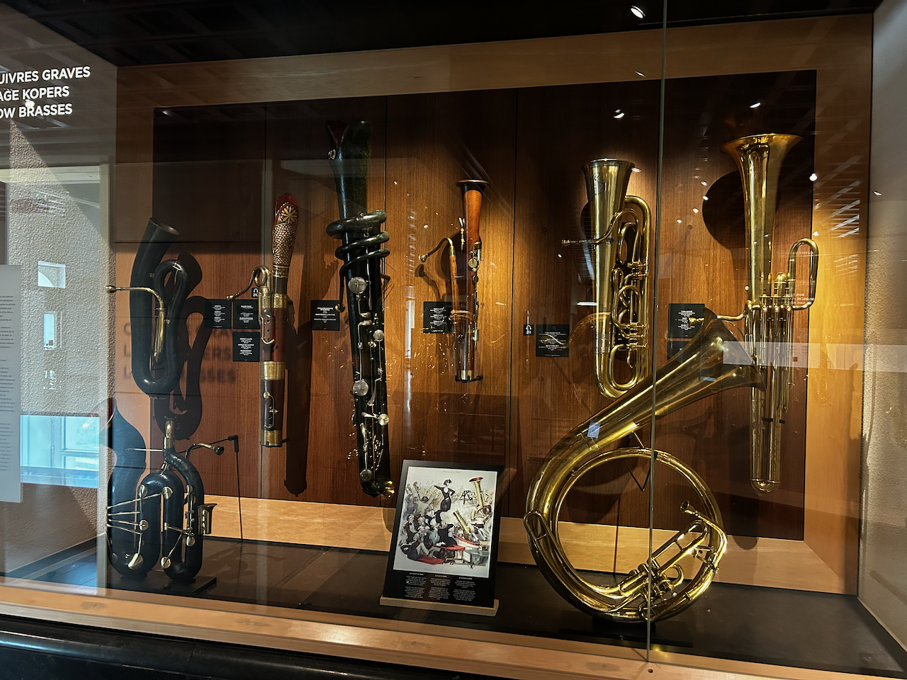 Photograph of (a) brass instrument(s) from the Musical Instruments Museum in Brussels, Belgium