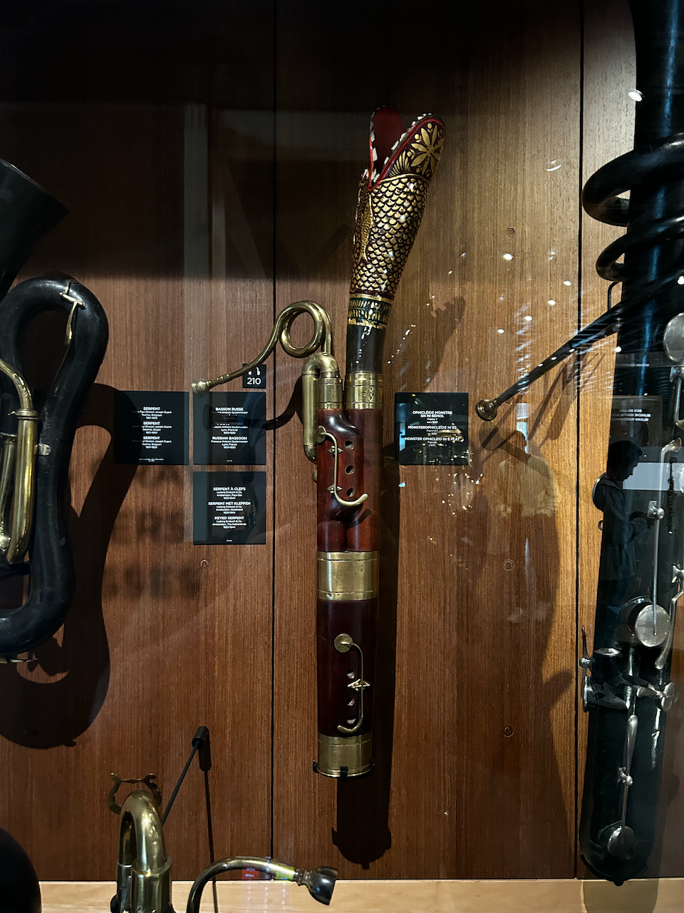 Photograph of (a) brass instrument(s) from the Musical Instruments Museum in Brussels, Belgium