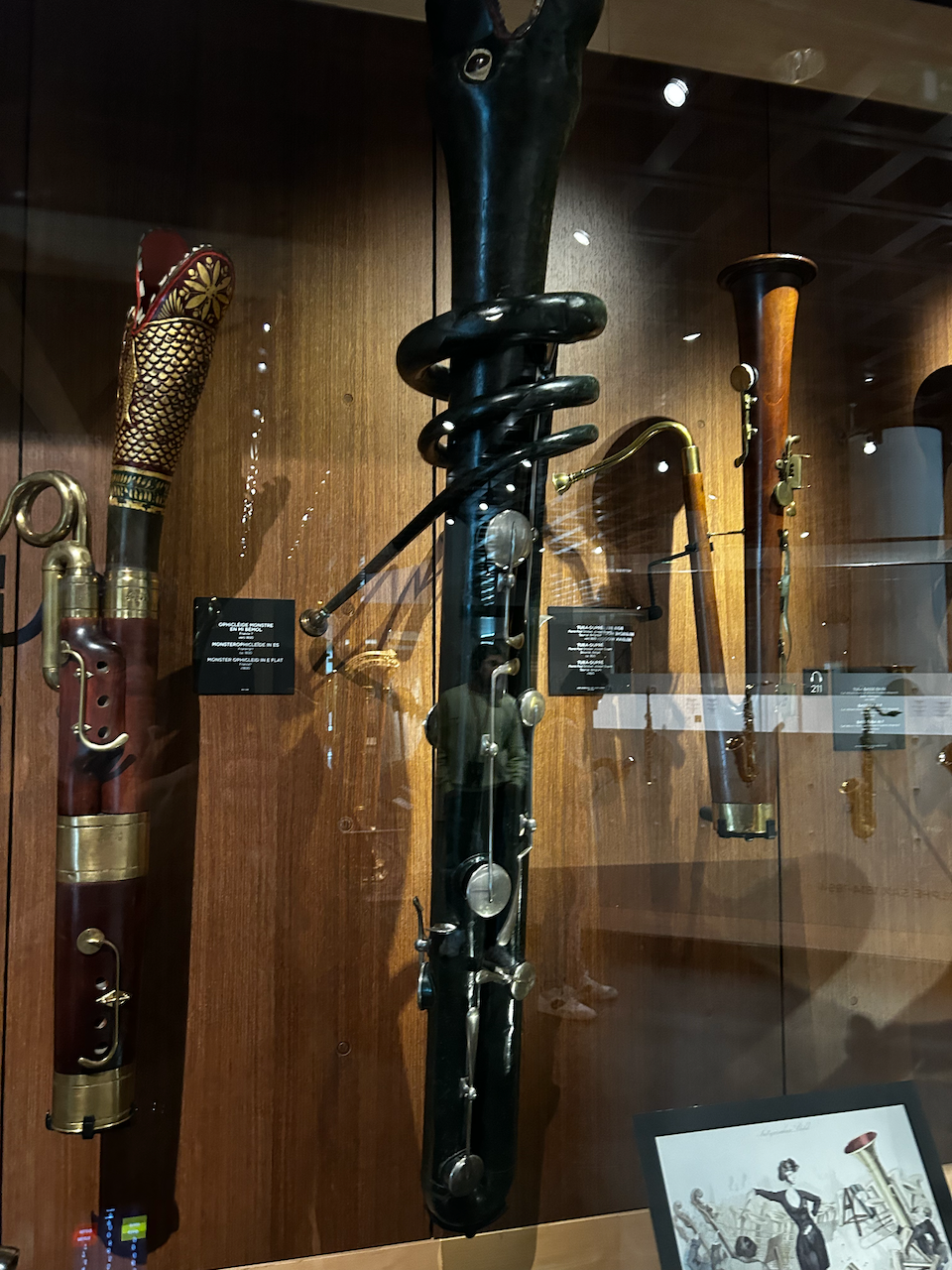 Photograph of (a) brass instrument(s) from the Musical Instruments Museum in Brussels, Belgium