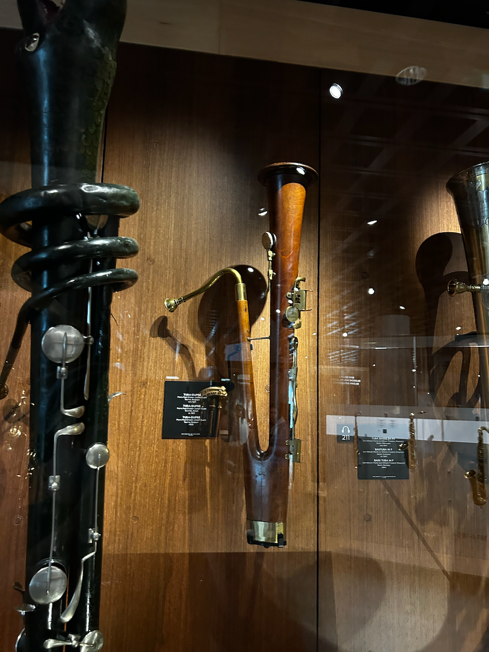 Photograph of (a) brass instrument(s) from the Musical Instruments Museum in Brussels, Belgium