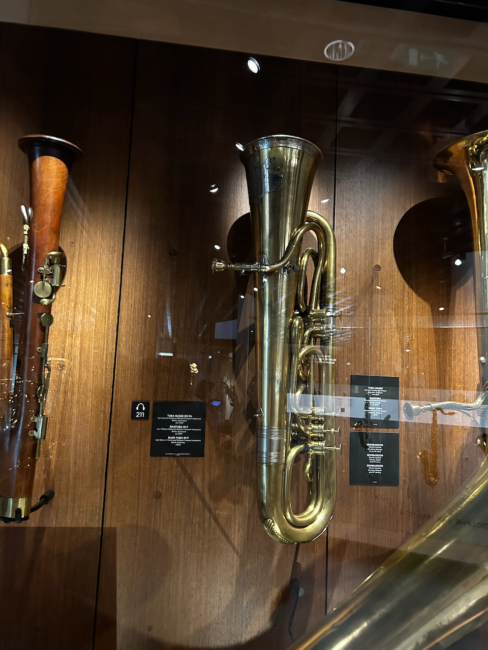Photograph of (a) brass instrument(s) from the Musical Instruments Museum in Brussels, Belgium