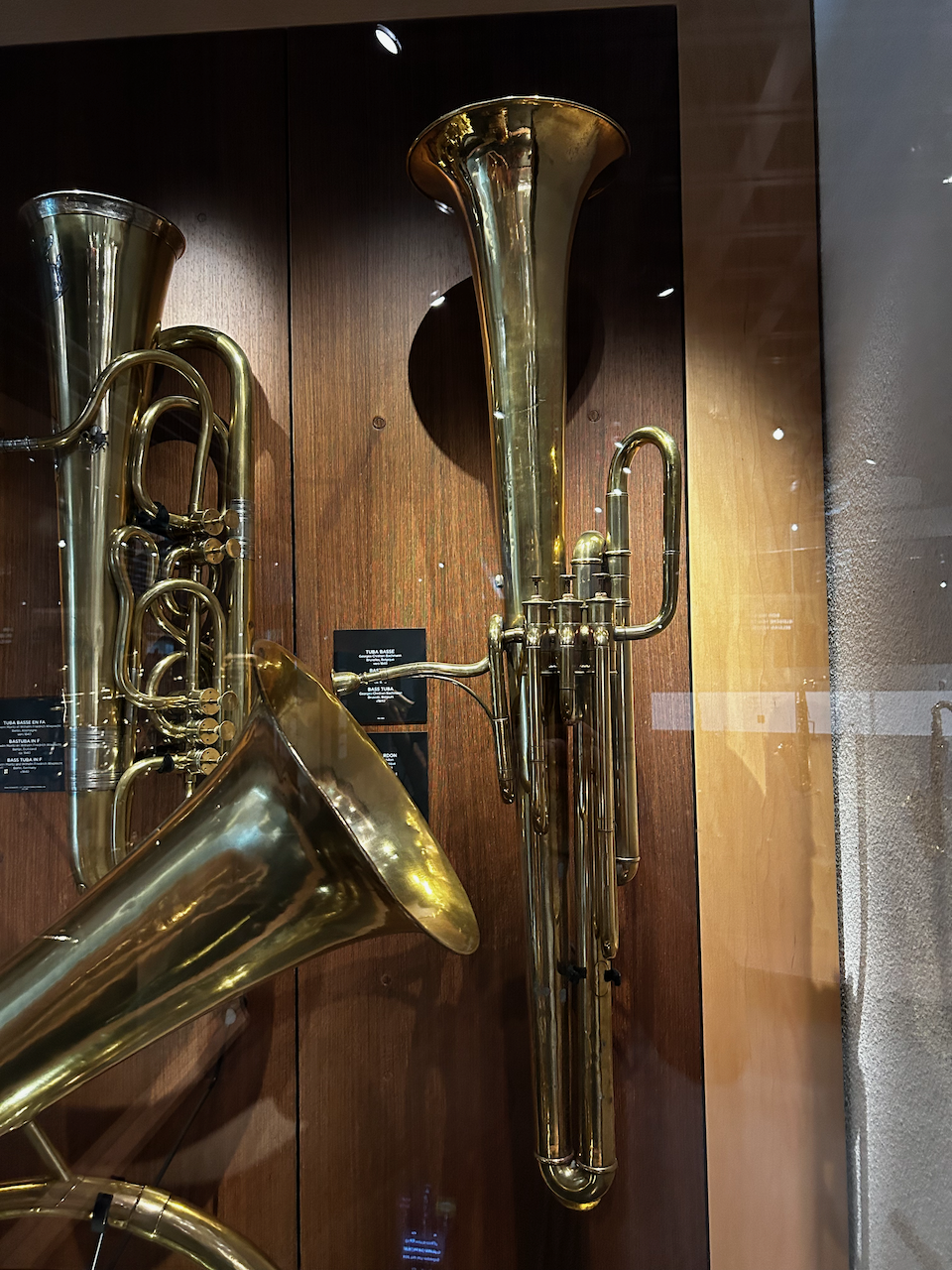 Photograph of (a) brass instrument(s) from the Musical Instruments Museum in Brussels, Belgium