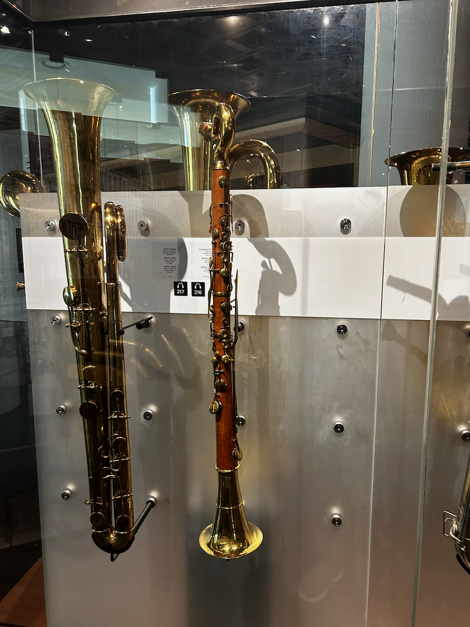 Photograph of (a) brass instrument(s) from the Musical Instruments Museum in Brussels, Belgium