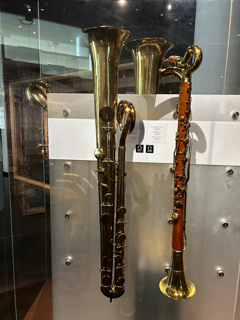 Photograph of (a) brass instrument(s) from the Musical Instruments Museum in Brussels, Belgium